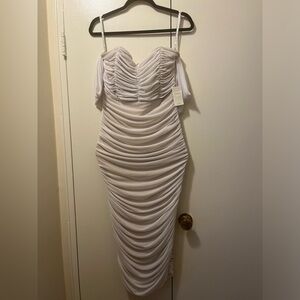 Off white mesh midi dress